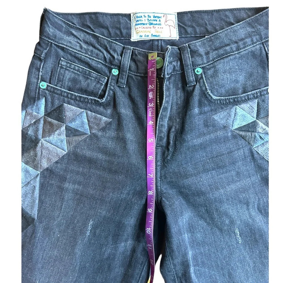 Sandrine Rose Los Angeles black wide leg embroidered jeans size 24 Fray Hem - Picture 15 of 16